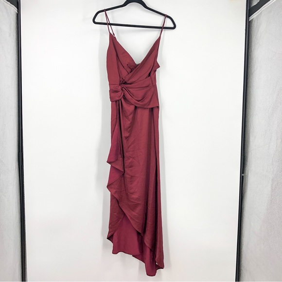 Significant Other Revolve Midi Wedding Guest Formal Wine Red Ruffle Dress Size 4 - Picture 1 of 6